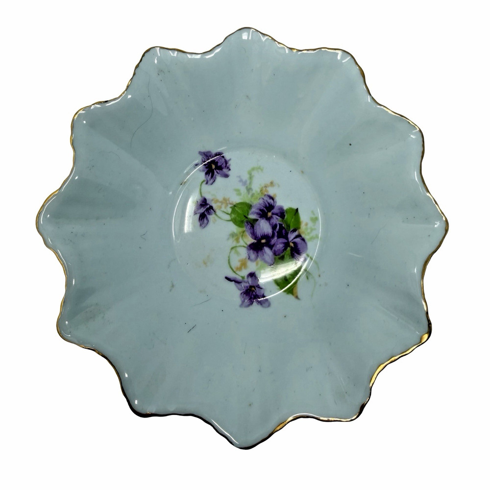 Vintage Adderley Floral Bone China Bowl England Violet Gold Trim Scalloped Dish